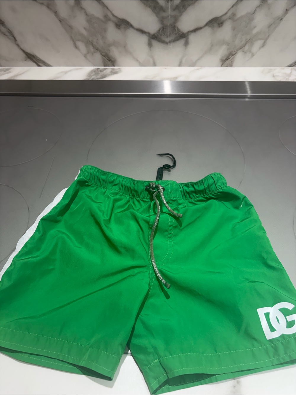 Dolce Gabana Green Toddler Swim Shorts with White Trim